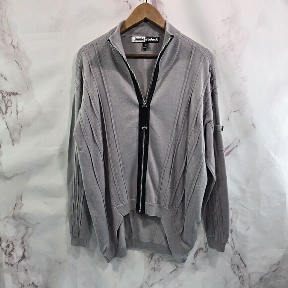 Jamie Sadock Sweater Womens Large Gray Full Zip Jacket Golf Mock Long Sleeve - Picture 1 of 10